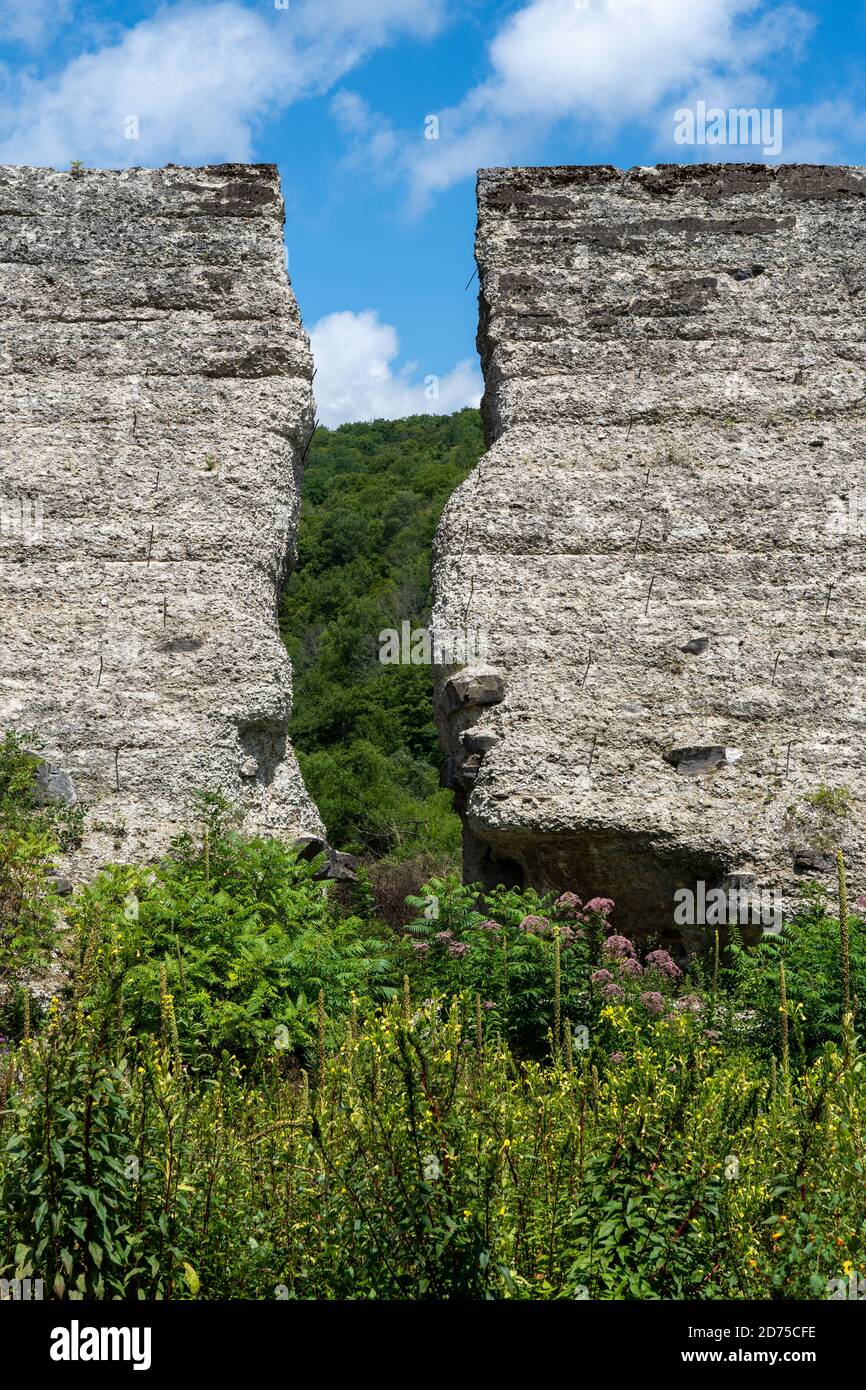 The broken remains of the Austin Dam failure in Austin, Pennsylvania
