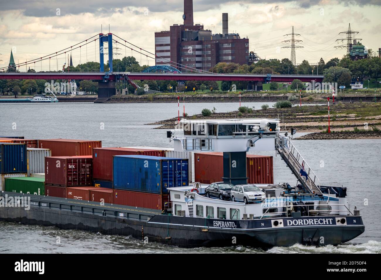 Container cargo ships on the Rhine near Duisburg-Homberg, Friedrich ...