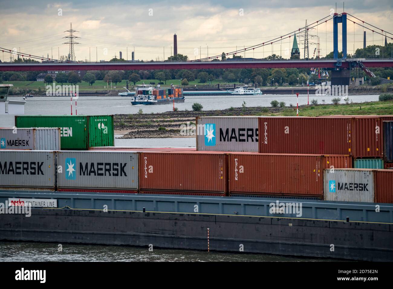Container cargo ships on the Rhine near Duisburg-Homberg, Friedrich ...