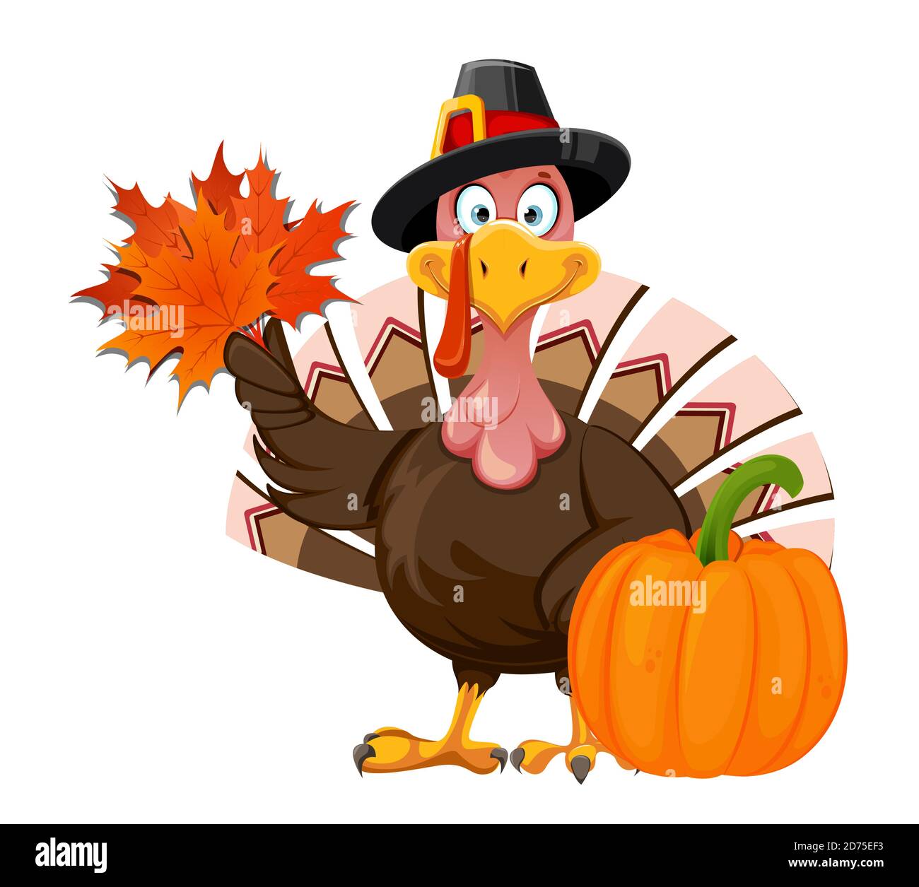 Happy Thanksgiving Day greeting card. Funny cartoon character