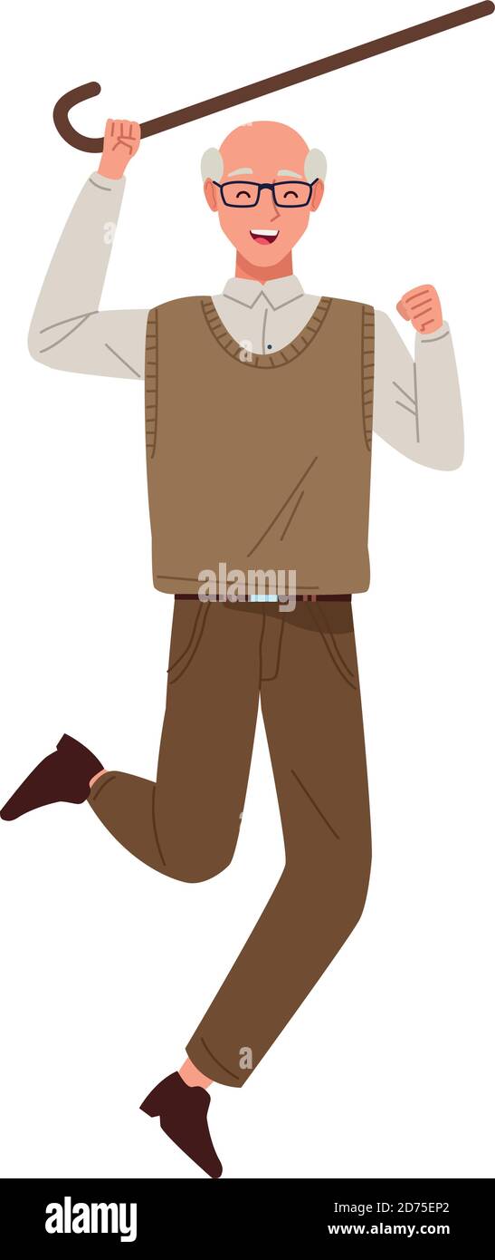 happy old man celebrating with cane chararacter vector illustration ...