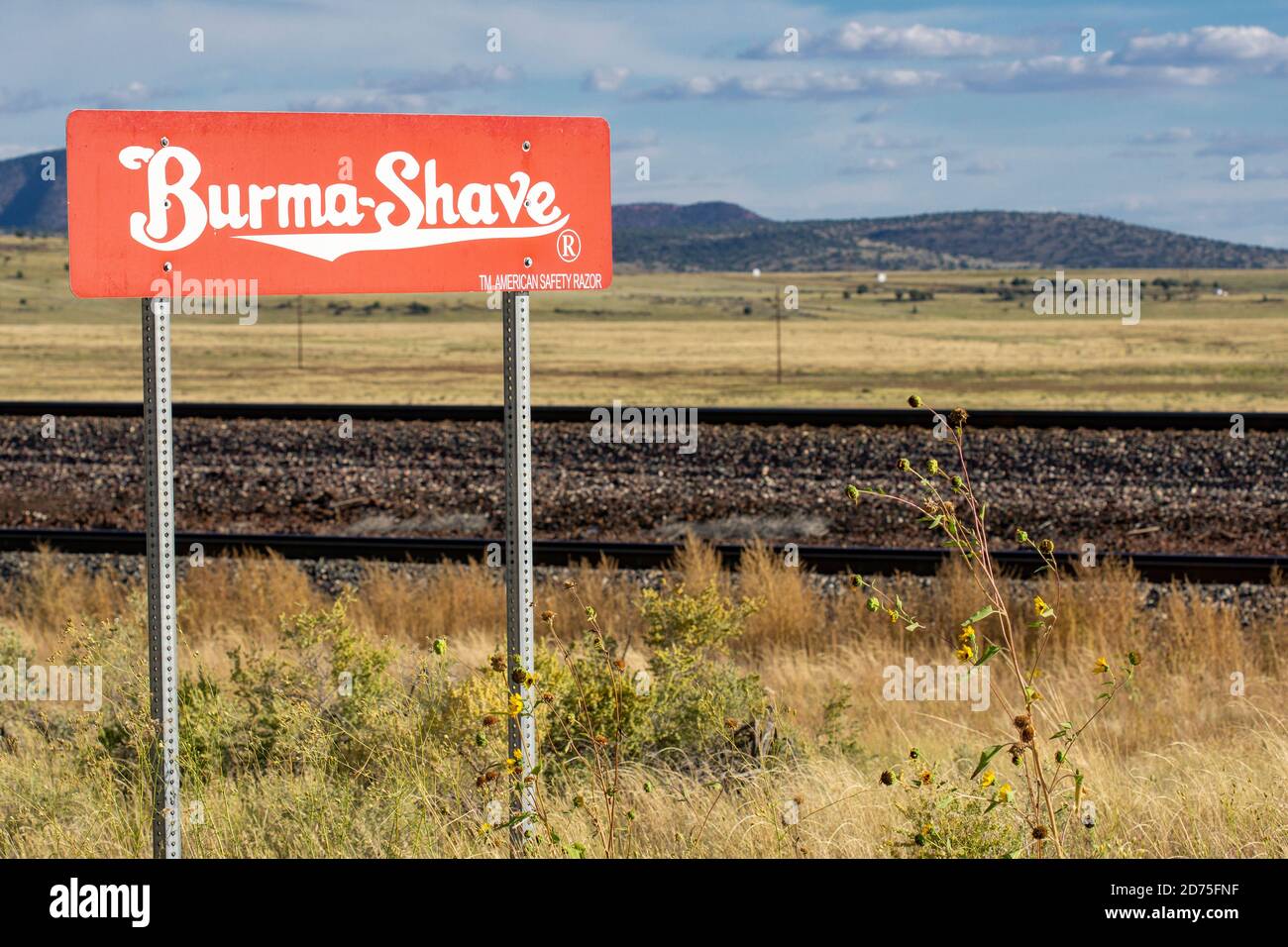 Route 66 USA - September 29 2015.Burma Shave, historic American brand  famous for its advertising gimmick of posting humorous rhyming poems on small s Stock Photo