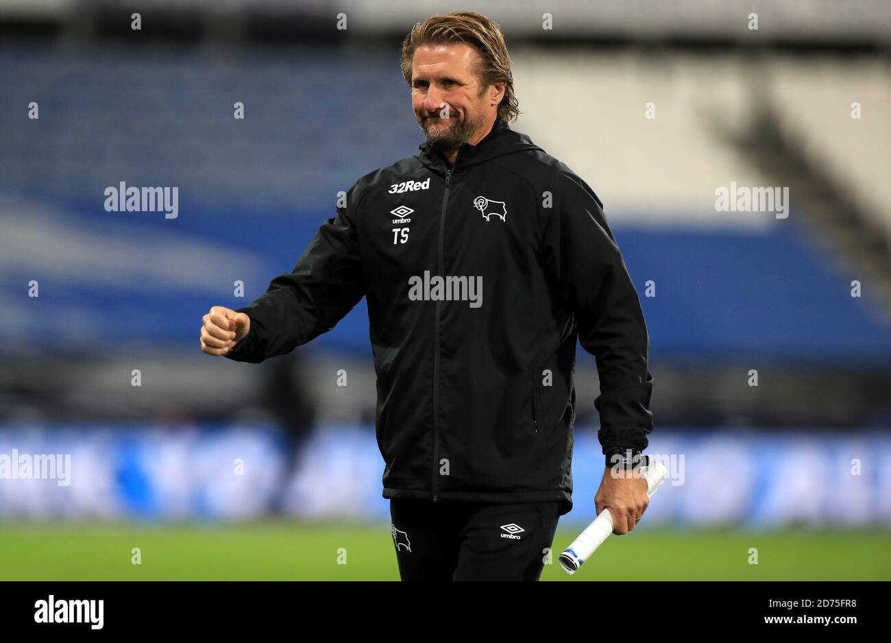 Derby County specialist first team coach Twan Scheepers after the final whistle during the Sky Bet Championship match at The John Smith's Stadium, Huddersfield. Stock Photo