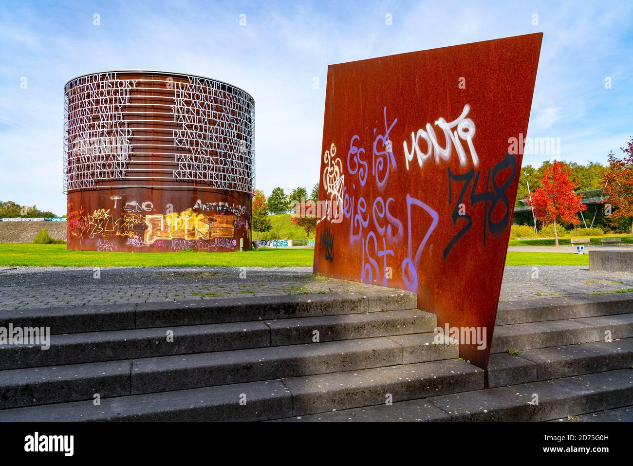 The Westpark in Bochum, sculpture by Olu Oguibeehemaliges, for the Ruhrtriennale 2018, 'Appeal to the Youth of All Nations', steelworks site in the we Stock Photo