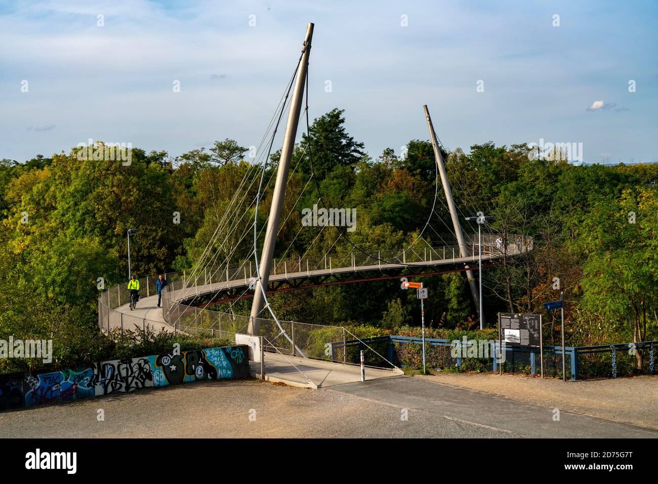 The Erzbahnschwinge, starting point of the cycle path Erzbahntrasse, in the Westpark in Bochum, former steel mill site in the western city centre, NRW Stock Photo