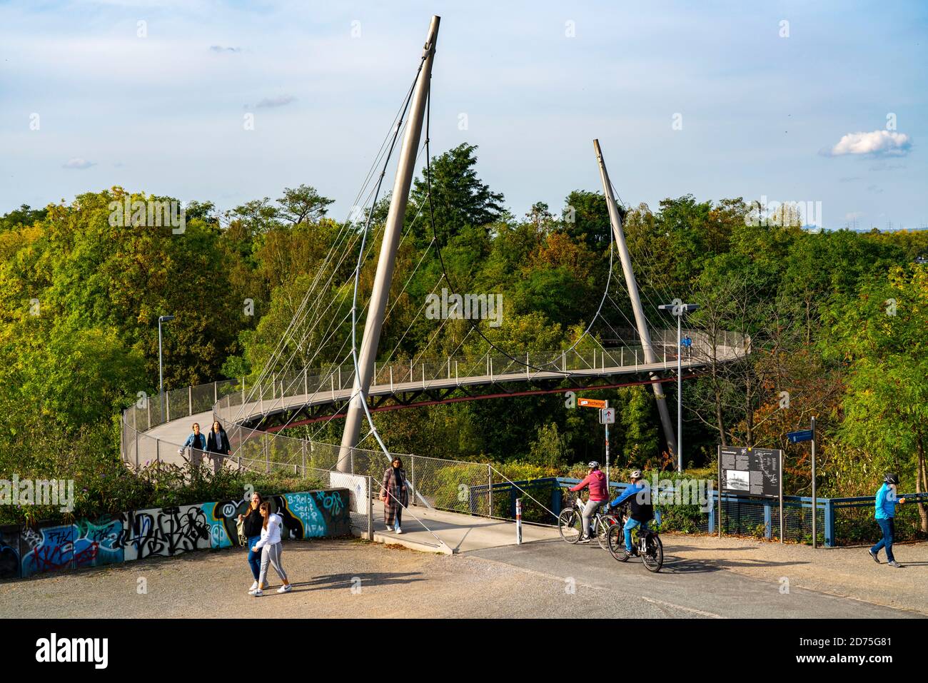 The Erzbahnschwinge, starting point of the cycle path Erzbahntrasse, in the Westpark in Bochum, former steel mill site in the western city centre, NRW Stock Photo