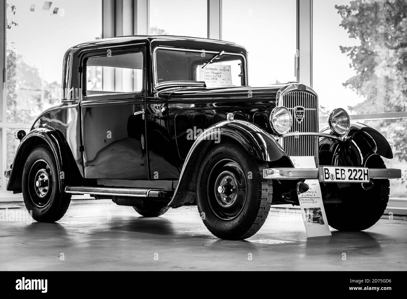 PAAREN IM GLIEN, GERMANY - OCTOBER 03, 2020: Vintage car Peugeot 201 BC, 1933. Black and white. Die Oldtimer Show 2020. Stock Photo