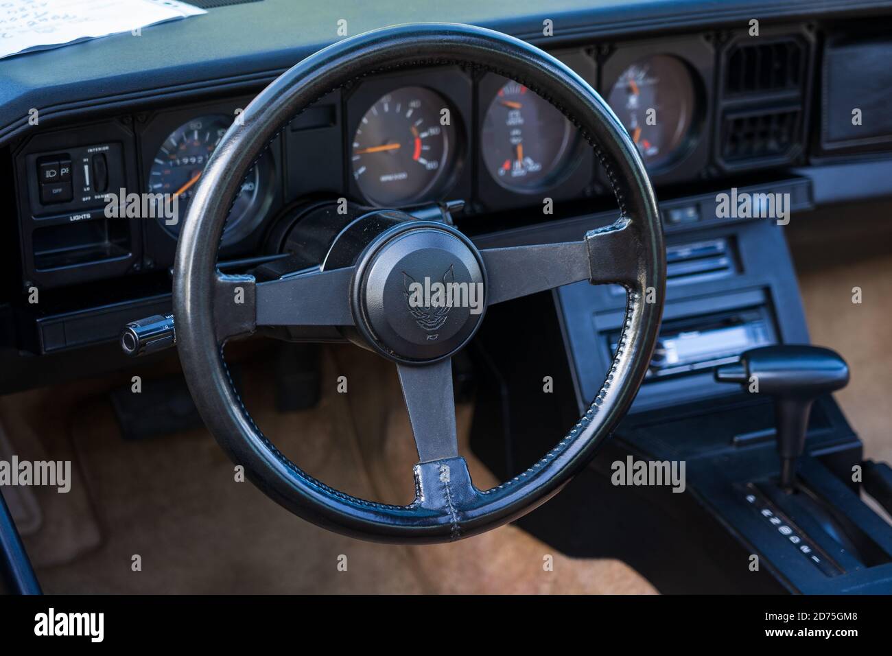 PAAREN IM GLIEN, GERMANY - OCTOBER 03, 2020: Interior of the muscle car Pontiac Firebird Trans Am, 1984. Die Oldtimer Show 2020. Stock Photo