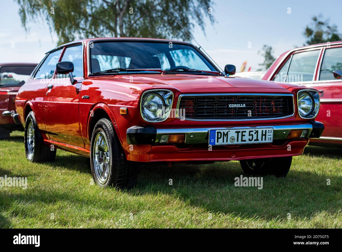 PAAREN IM GLIEN, GERMANY - OCTOBER 03, 2020: Subcompact car Toyota Corolla liftback (E30), 1976. Die Oldtimer Show 2020. Stock Photo