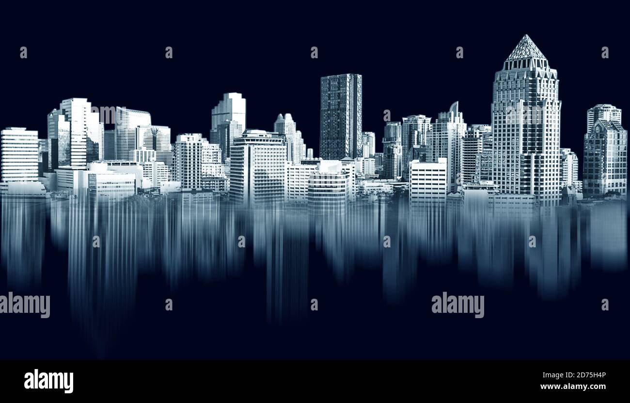 Abstract city building skyline metropolitan area in contemporary color style and futuristic effects. Real estate and property development. Innovative Stock Photo