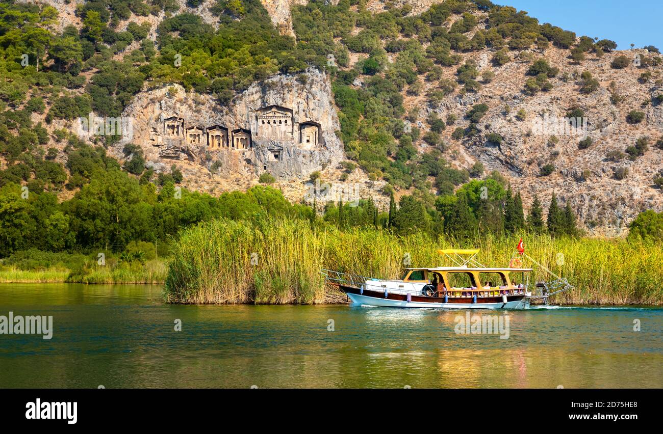 Famous Lycian Tombs of ancient Caunos town, Dalyan, Turkey Stock Photo