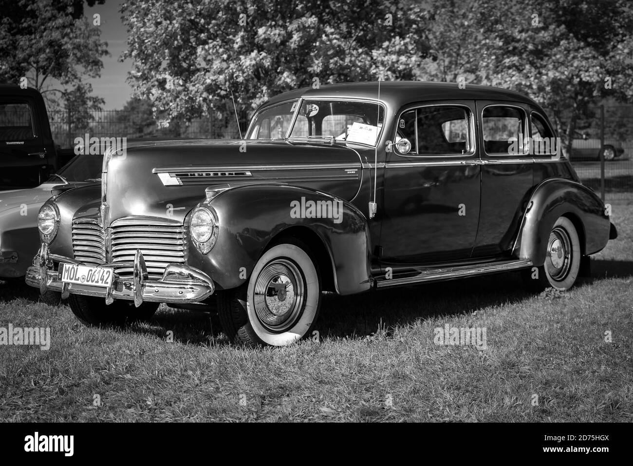 PAAREN IM GLIEN, GERMANY - OCTOBER 03, 2020: Vintage car Hudson Commodore Eight, 1941. Black and white. Die Oldtimer Show 2020. Stock Photo