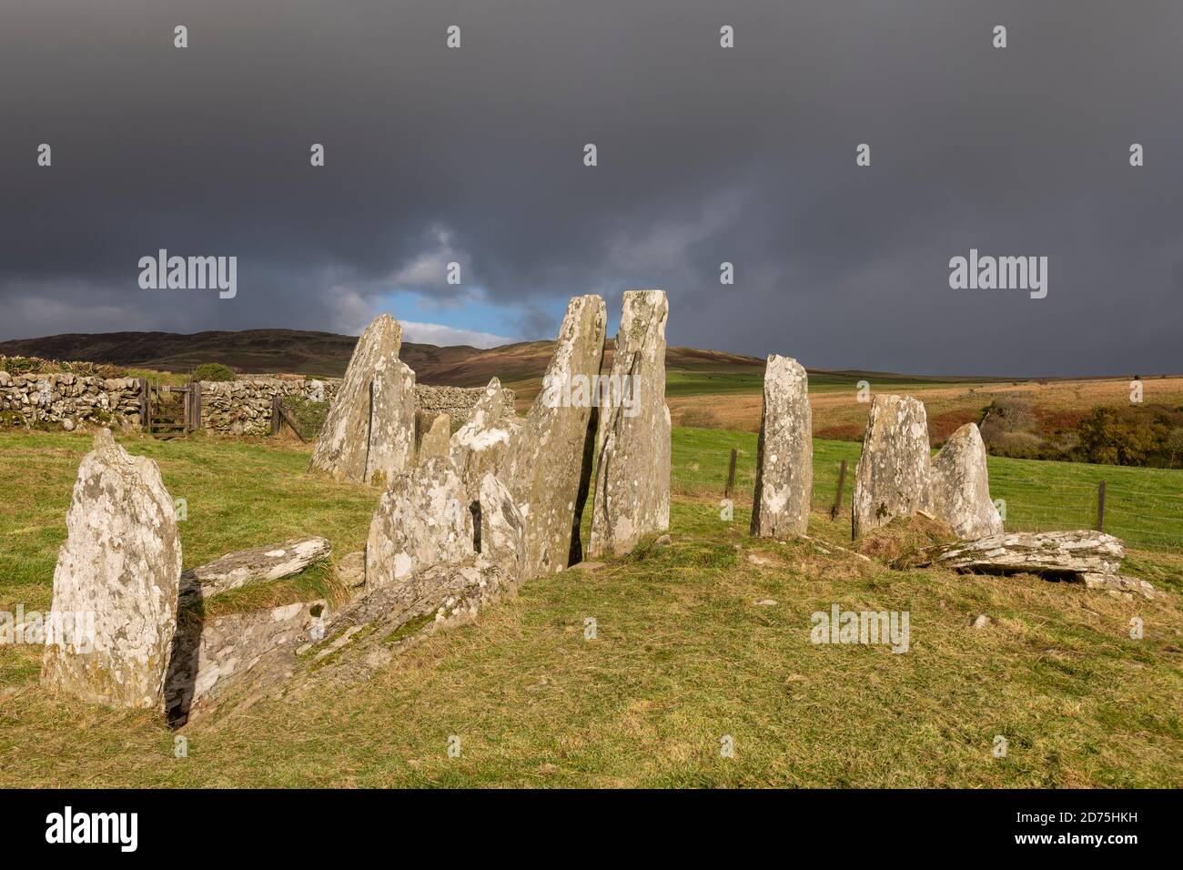 Cairn Holy 1 set against a dark stormy looking sky Stock Photo