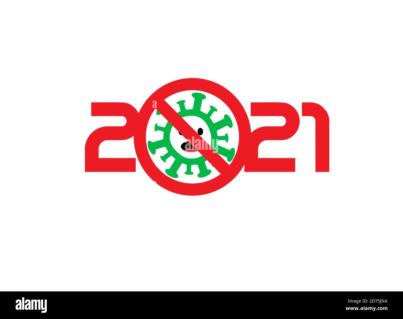 Stop lockdown symbol. 2021 year numbers and coronavirus icon, stop virus symbol, stop covid sign. SImple flat logo template. Logotype concept design Stock Vector