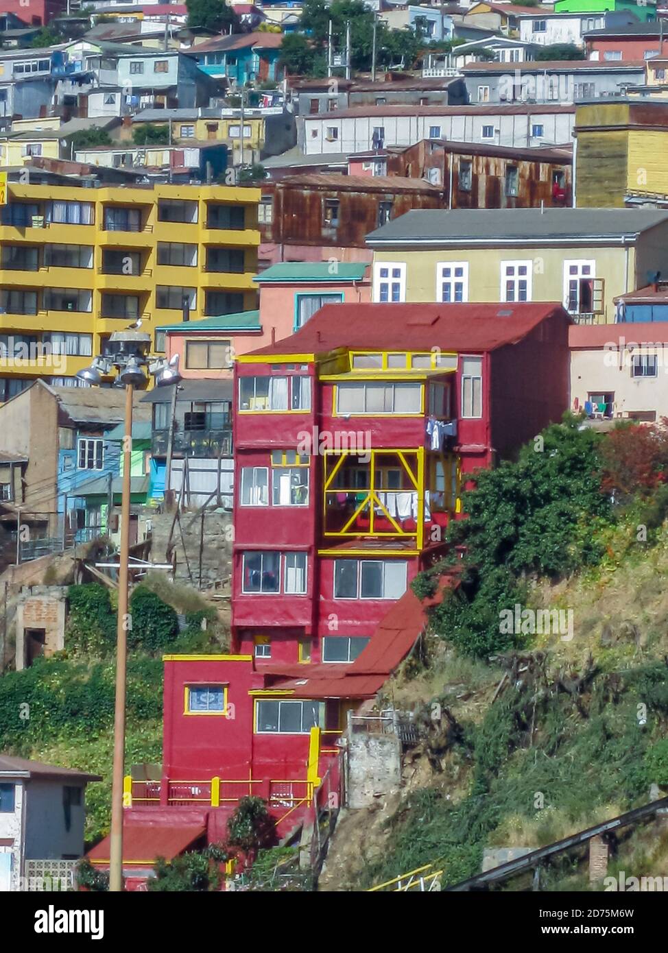 Valparaiso, Chile December 8, 2008 Closeup of red multistory