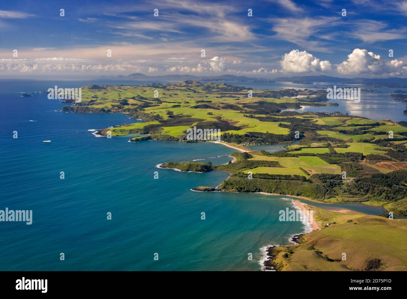 Aerial view of farmland near Kerikeri in the Bay of Islands, Northland, New Zealand Stock Photo