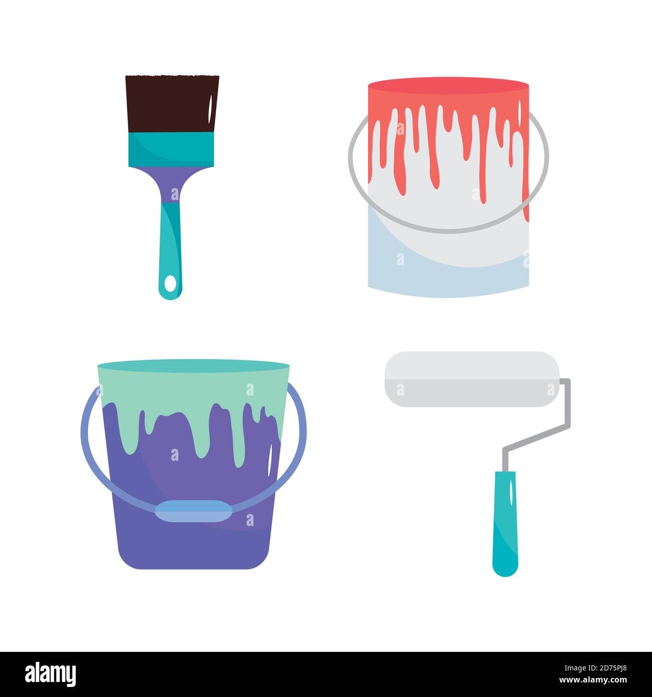 remodeling paint brush roller buckets color icons vector illustration