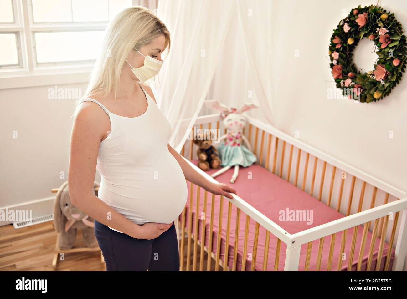 pregnant woman use surgical mask close her mouth and nose at home Stock Photo Alamy