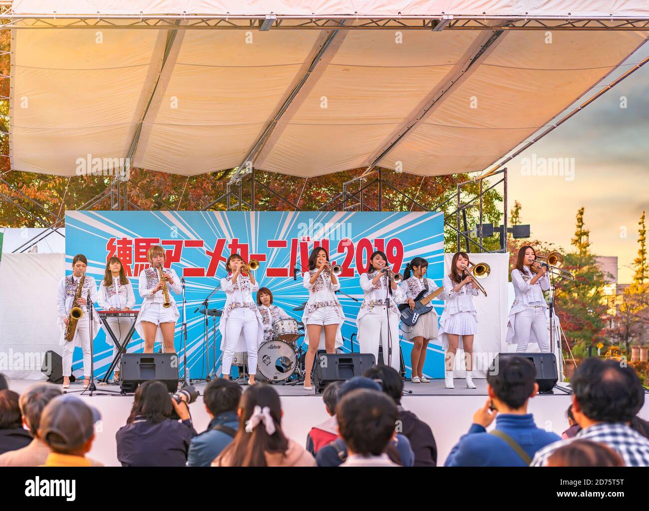 tokyo, japan november 16 2019 Girls band of Tokyo Brass Style making anime song covers during