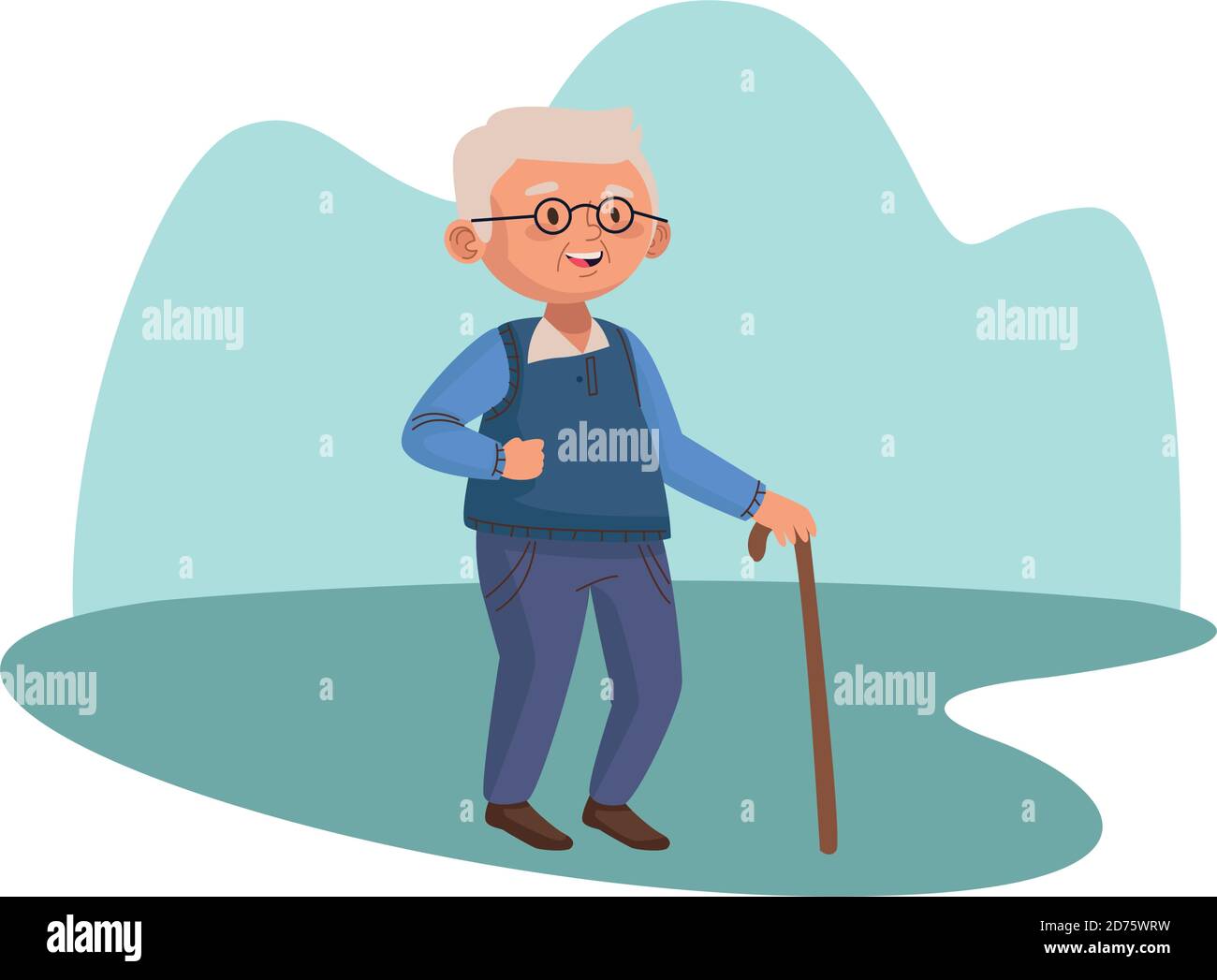 old man eldery walking with cane character vector illustration design ...
