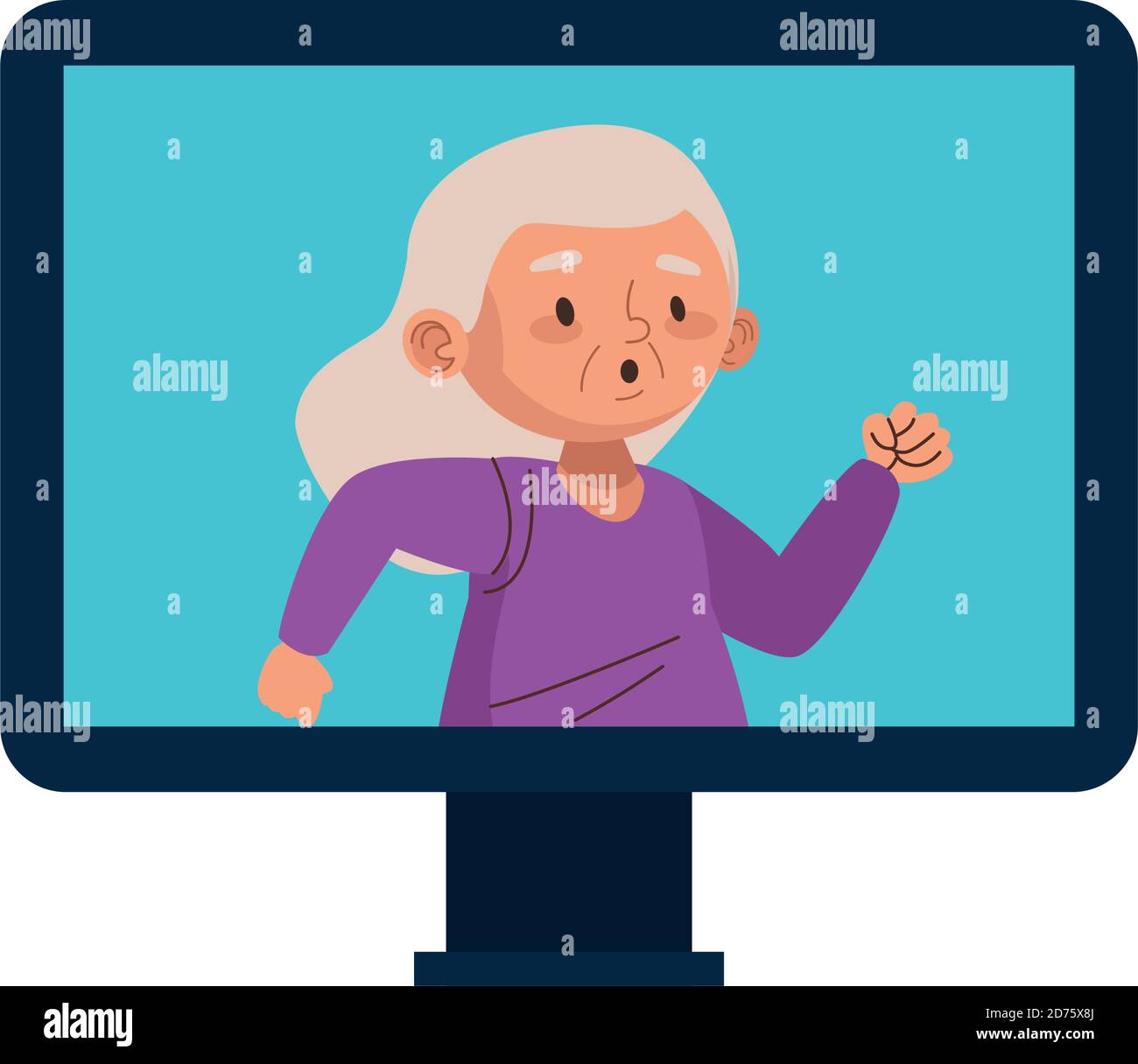 cute old woman running character in desktop vector illustration design Stock Vector