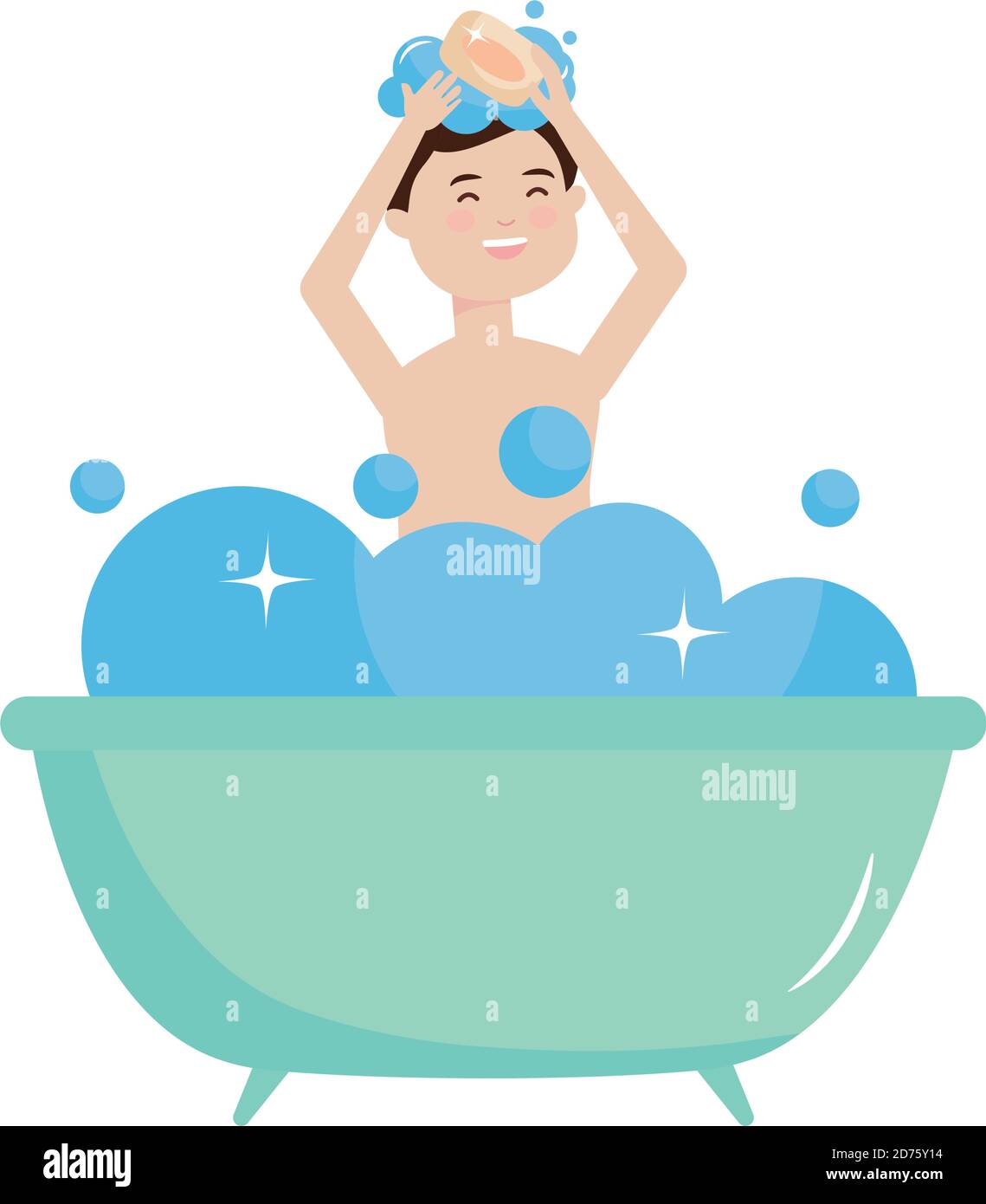 happy young man in the bathtub vector illustration Stock Vector Image