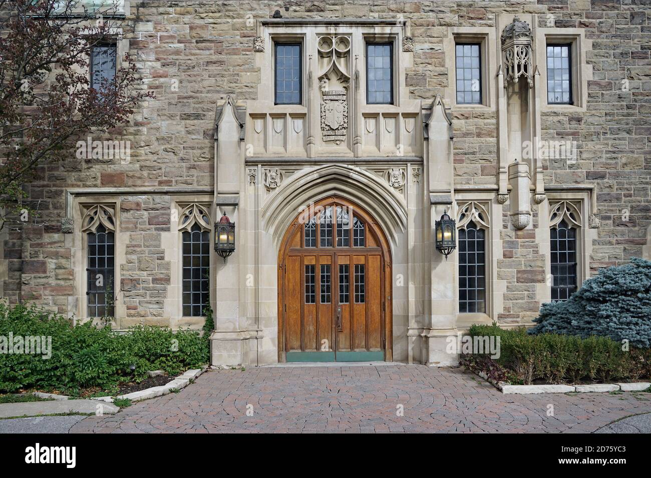 Toronto, Canada - October 20, 2020:  Loretto Abbey is an all-girls Catholic secondary school founded in 1847, showing the main entrance to its gothic Stock Photo