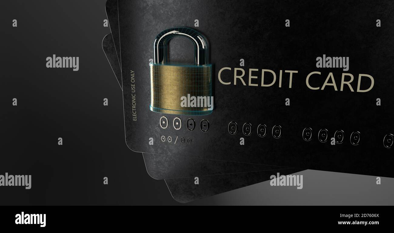 Credit Card Cyber Security, Protected, Secured. Online Data Security Stock Photo