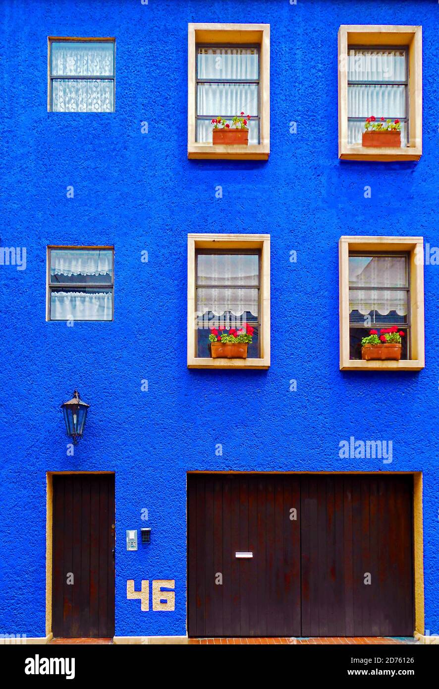 Blue Wall doors and windows, San Angel, Mexico City, Mexico Stock Photo