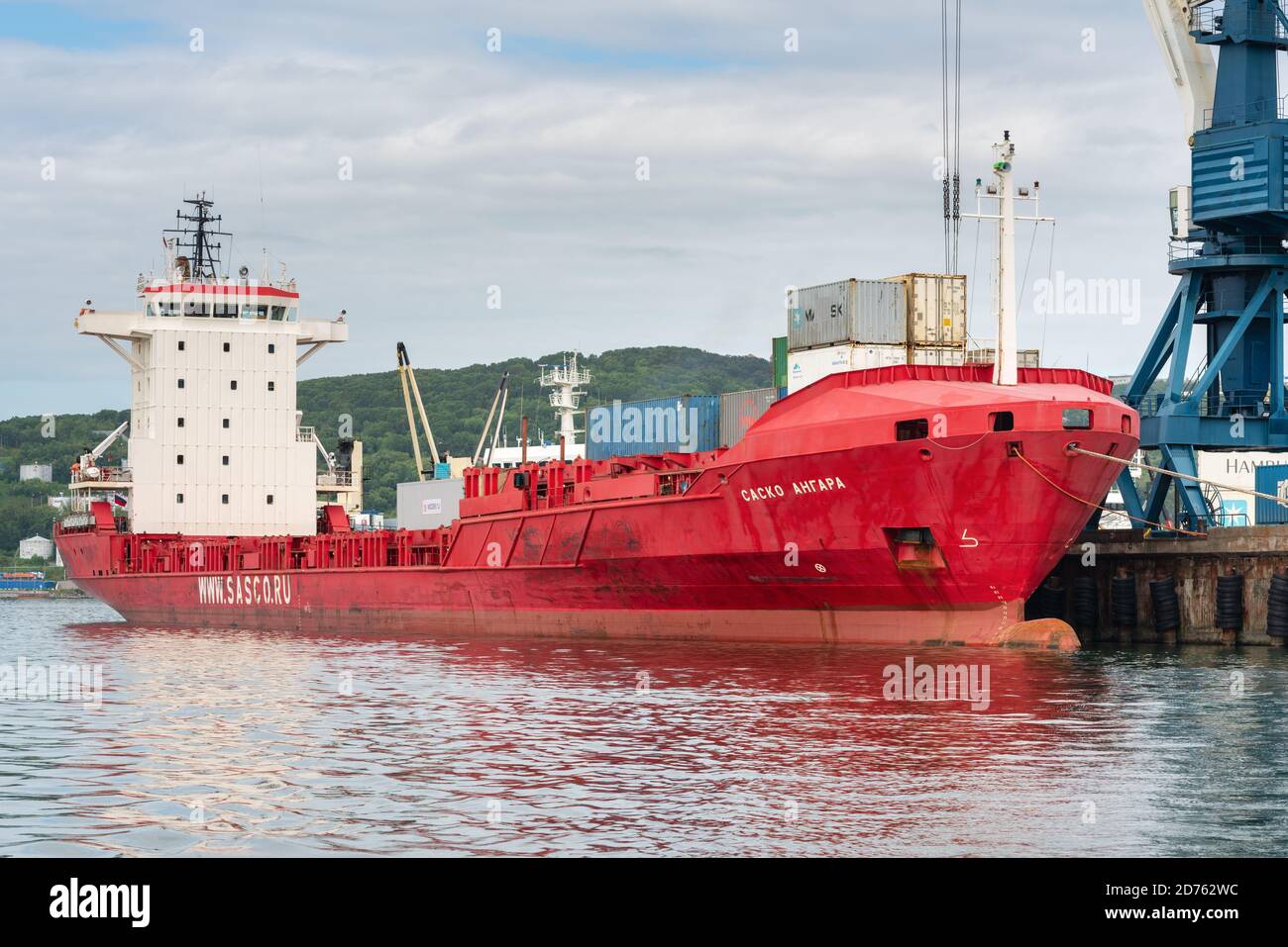 Cargo ship Sasco Angara Russian Sakhalin Shipping Company at pier