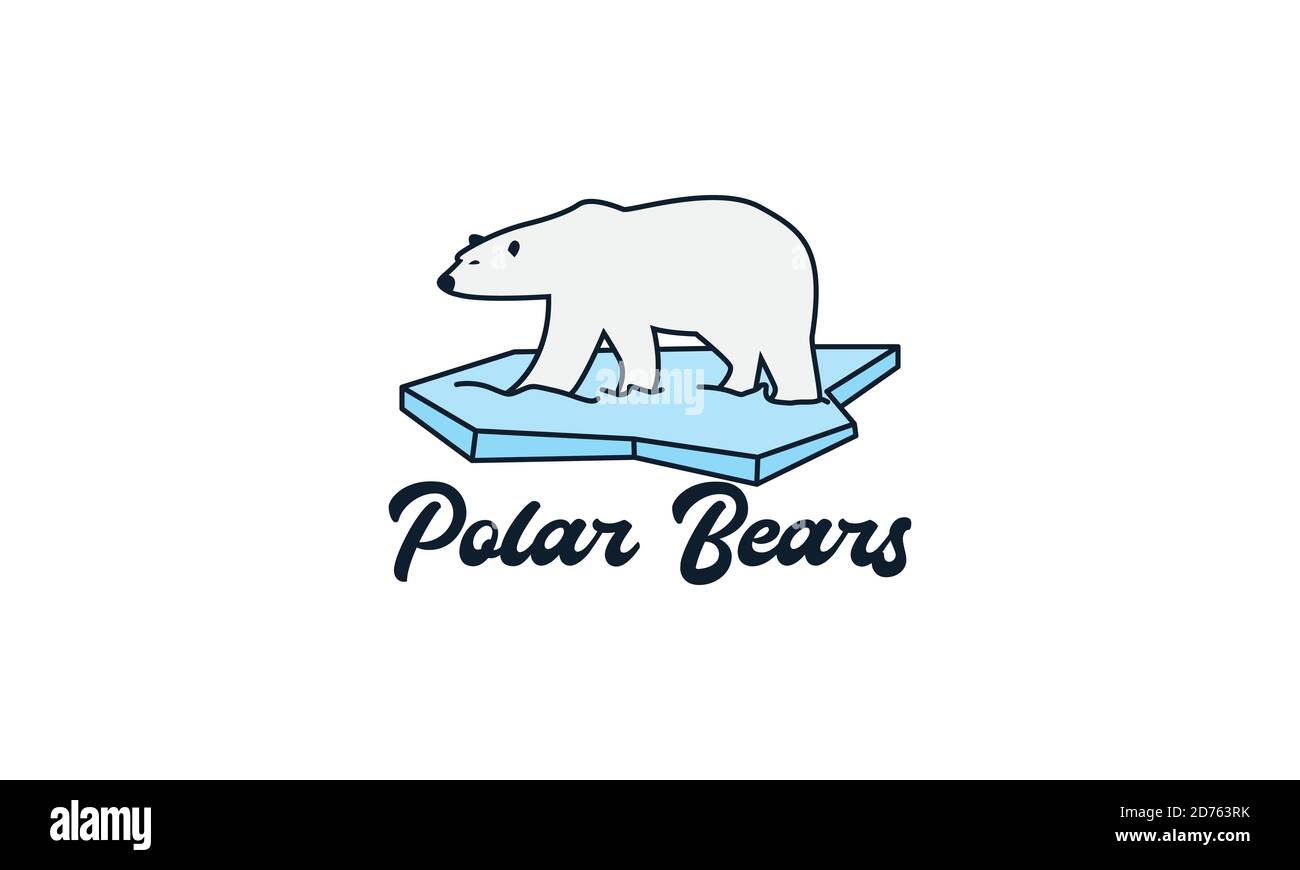 polar bear with iceberg line art outline abstract logo vector icon illustration design Stock Vector