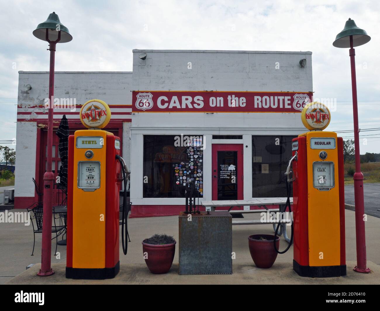 The former Kan-O-Tex service station on old Route 66 in Galena, Kansas is now a cafe and shop called Cars on the Route. Stock Photo