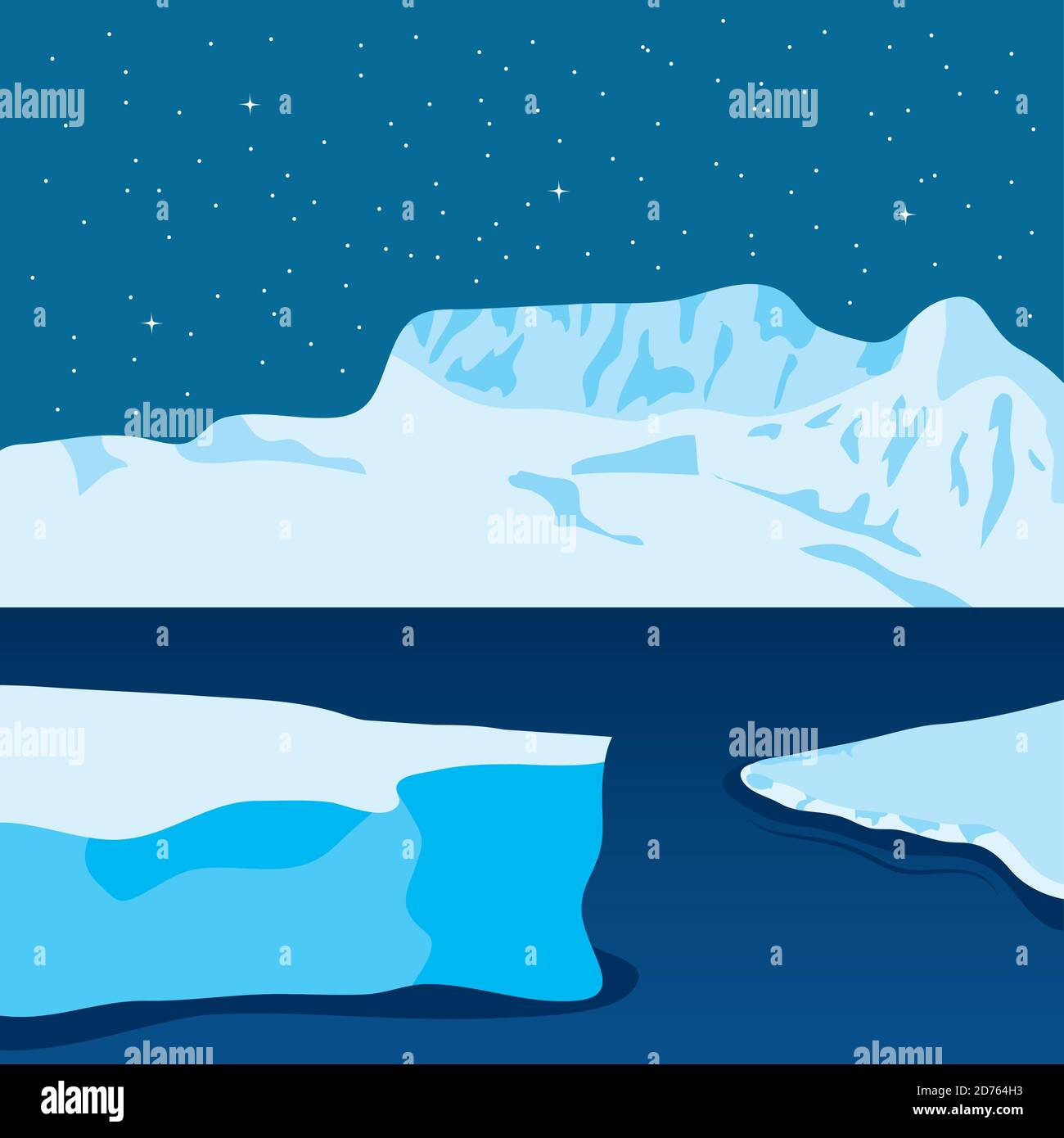 vector illustration design of cartoon icebergs arctic night landscape ...