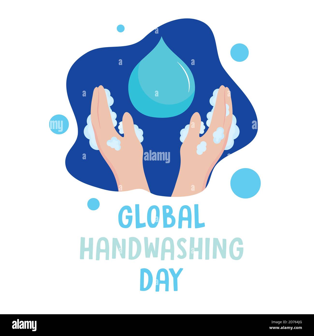 global handwashing day, hands with bubbles and water drop vector ...
