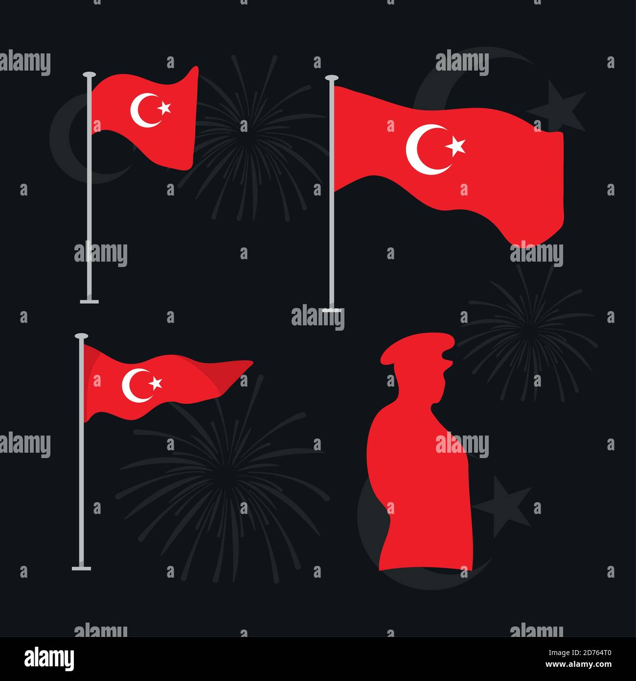 29 ekim Cumhuriyet Bayrami kutlu olsun, flags and hero soldier turkey republic day, vector illustration Stock Vector