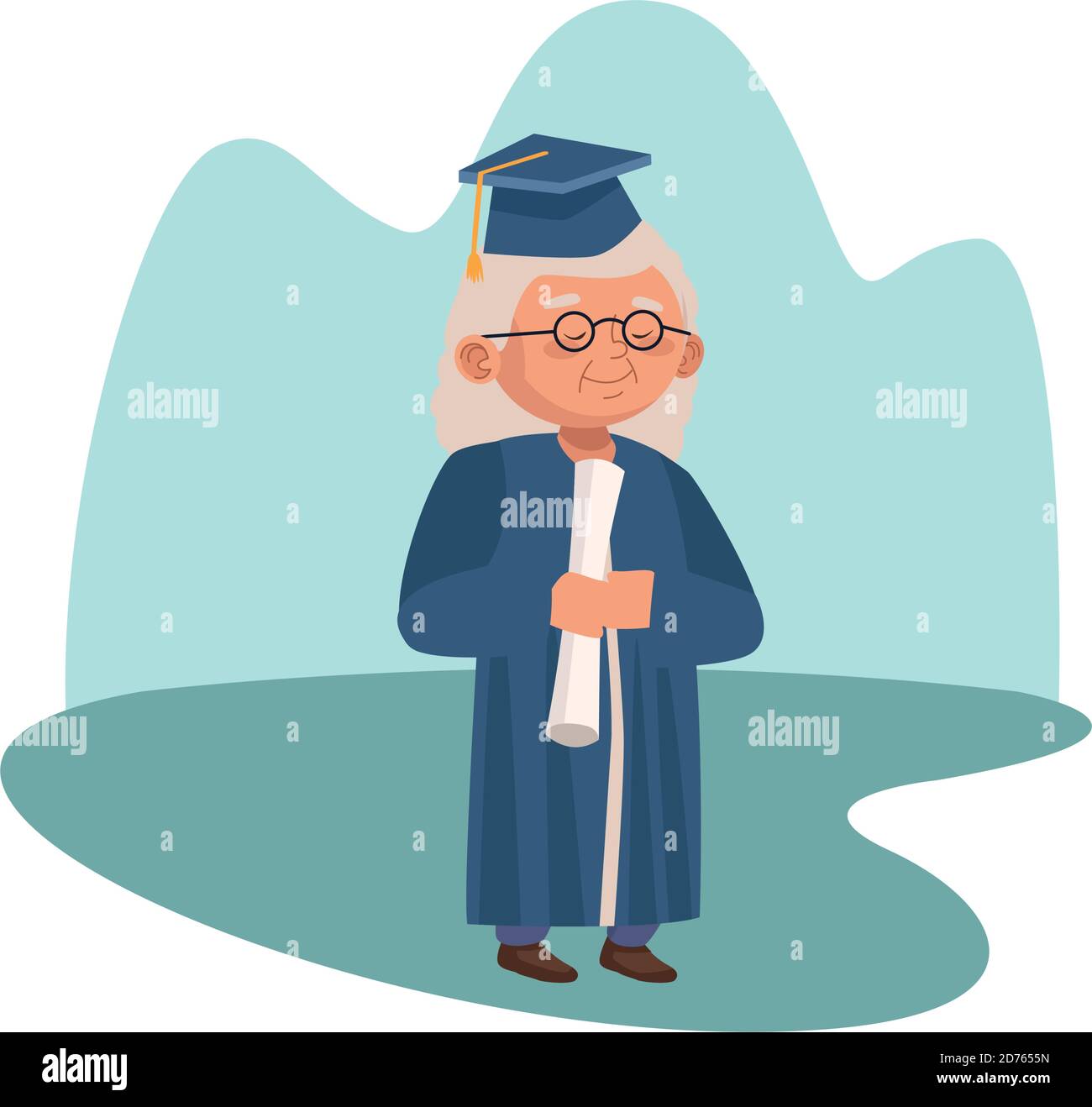 Lady Graduate Vector cute old woman with graduation uniform character vector illustration ...