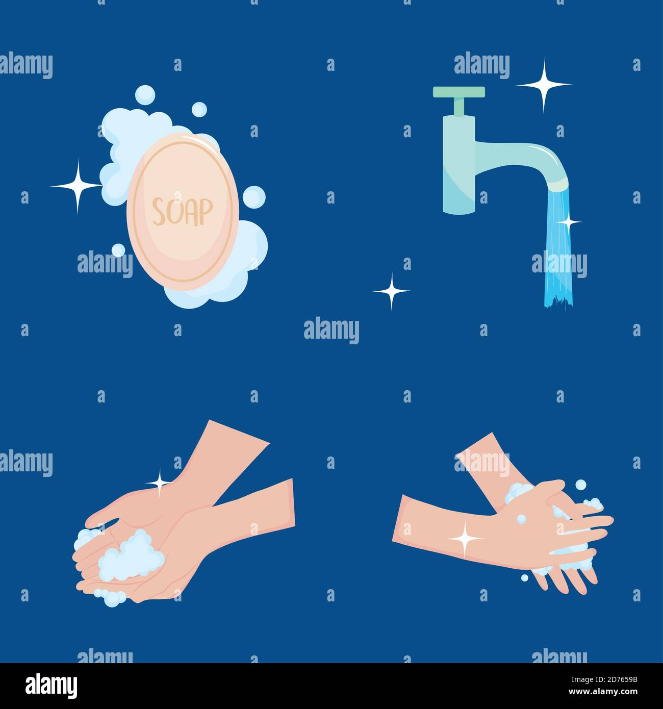 global handwashing day, hands washing soap and faucet with water vector ...