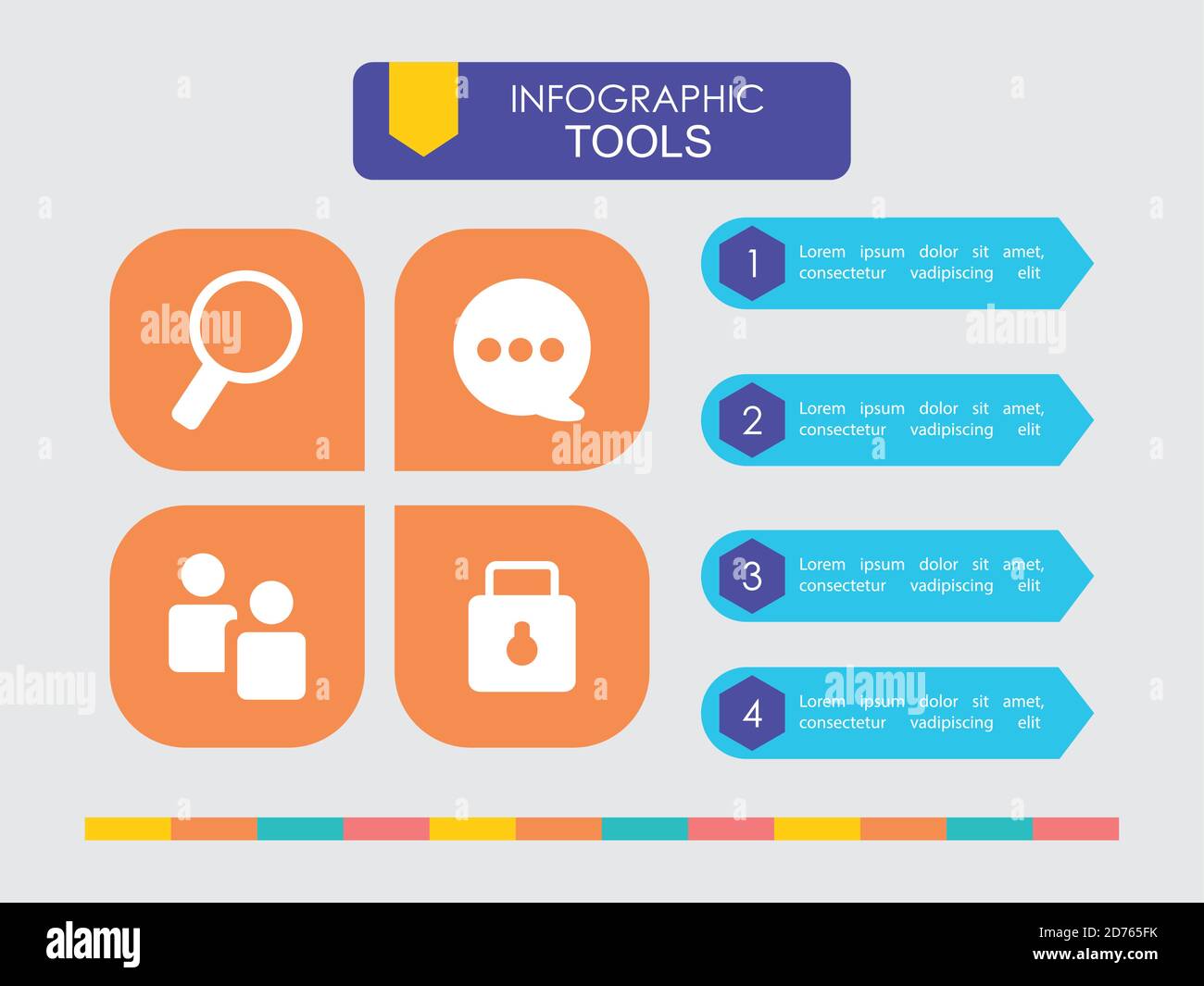 infographic tools design with elements and icons around over gray ...
