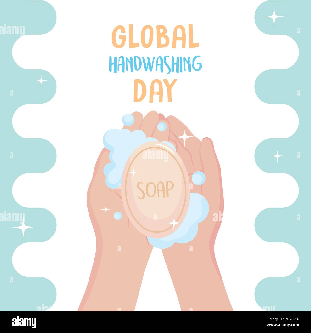 global handwashing day, hands with soap and bubbles card vector ...
