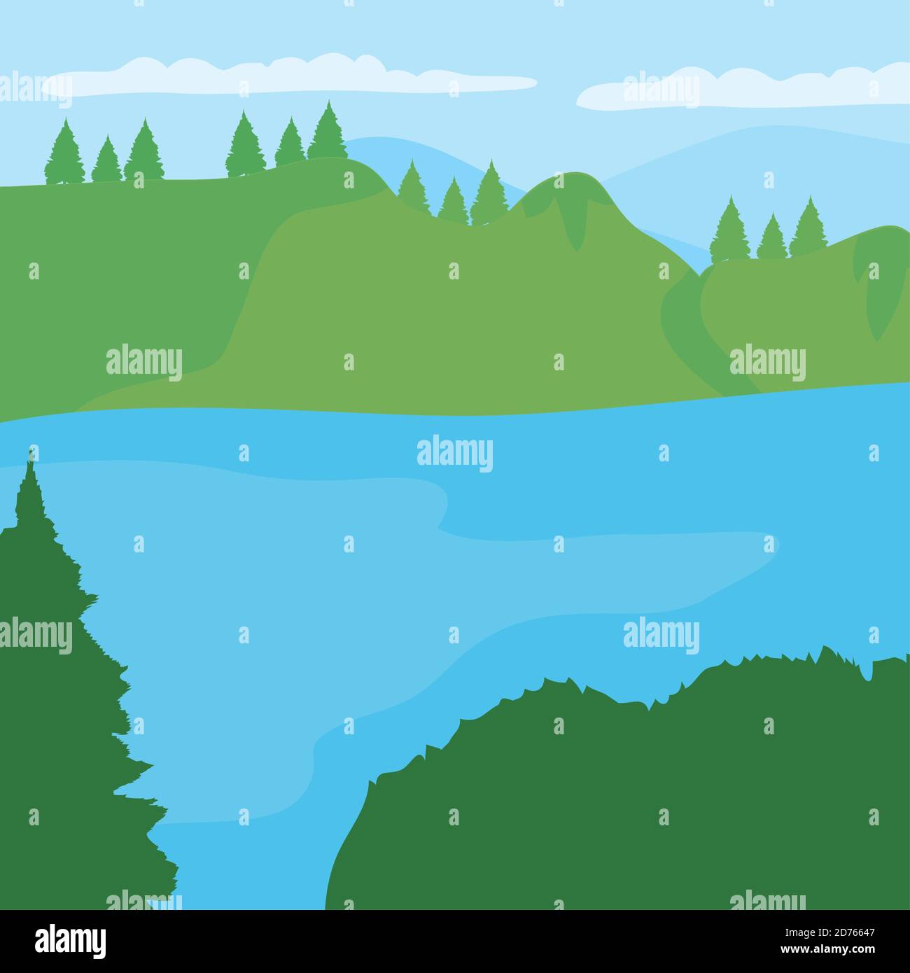 lake and forest landscape colorful design vector illustration Stock
