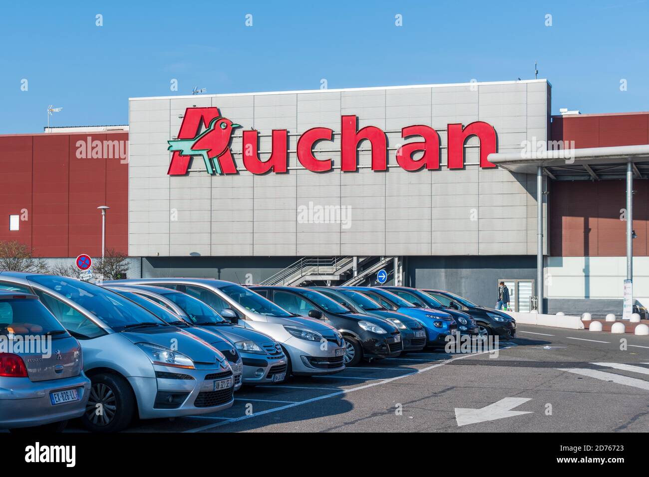 Exterior view of the largest Auchan hypermarket in France, in the Westfield Vélizy 2 shopping center. Auchan is a French multinational retail group Stock Photo