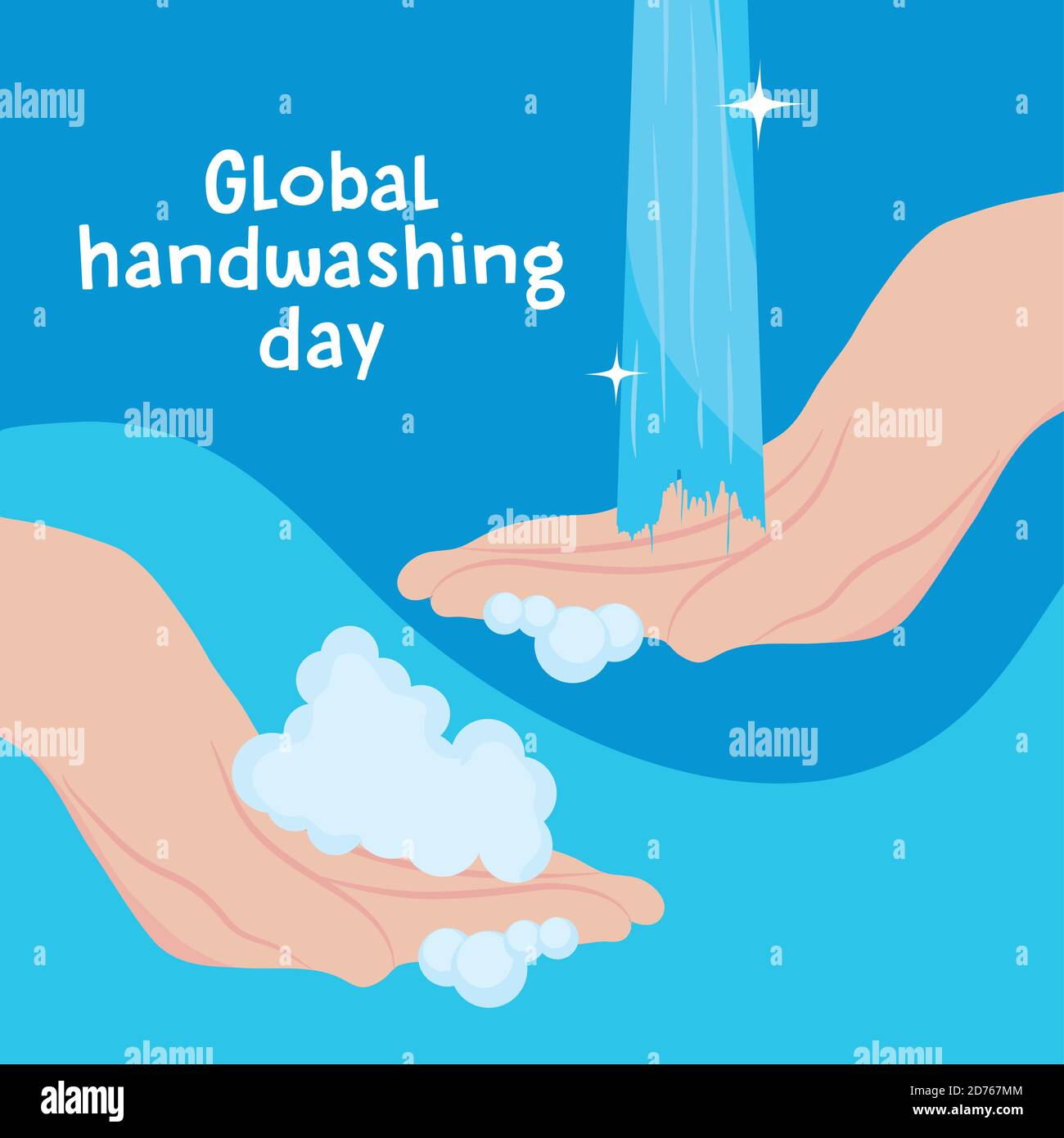 global handwashing day, hands with foam and water vector illustration ...
