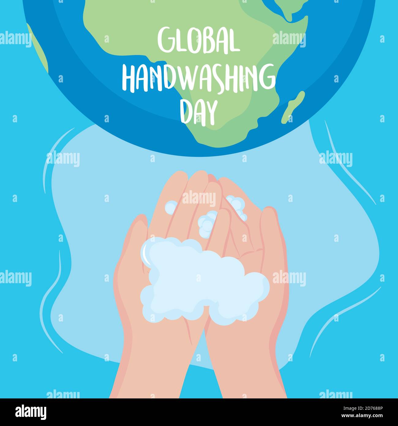 global handwashing day, hands bubbles and planet with lettering vector ...