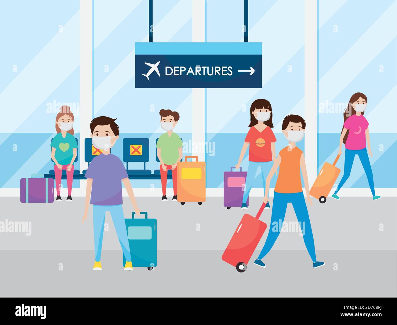 airport new normal, passengers wearing face masks walking at terminal