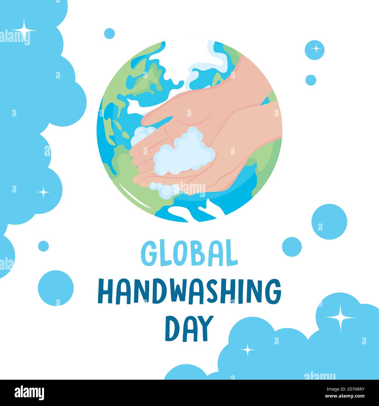 global handwashing day, hands with bubbles on planet vector ...