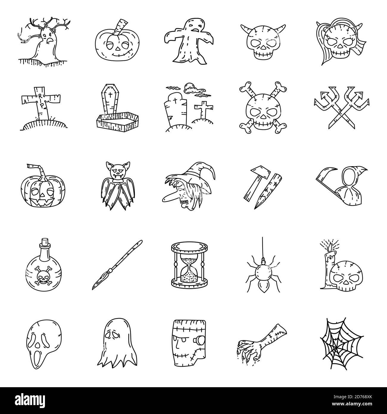 Halloween Set Icon Vector, with hand drawn and doddel art style Stock ...