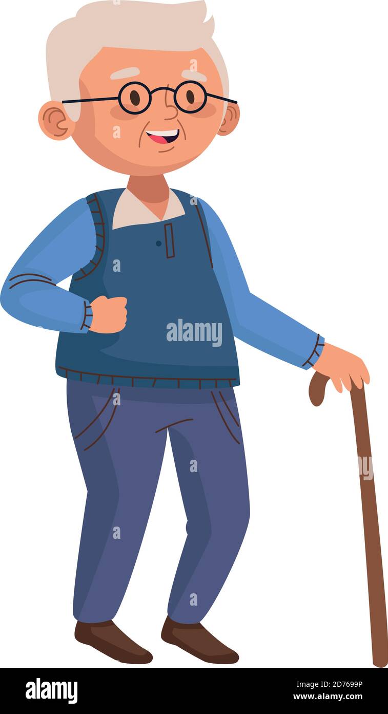 old man eldery walking with cane character vector illustration design ...