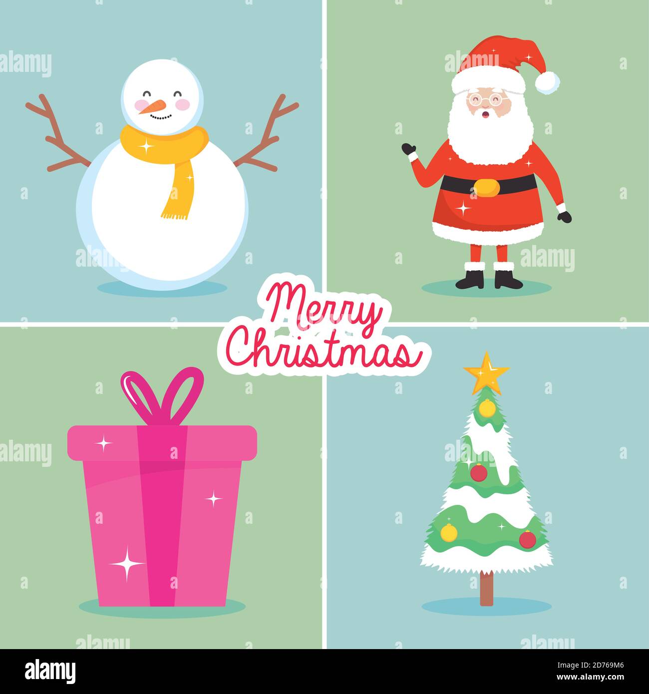 merry christmas and snowman icon set over colorful squares background ...