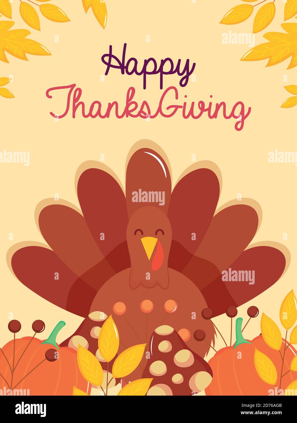 happy thanksgiving design with cartoon turkey and pumpkins and dry ...