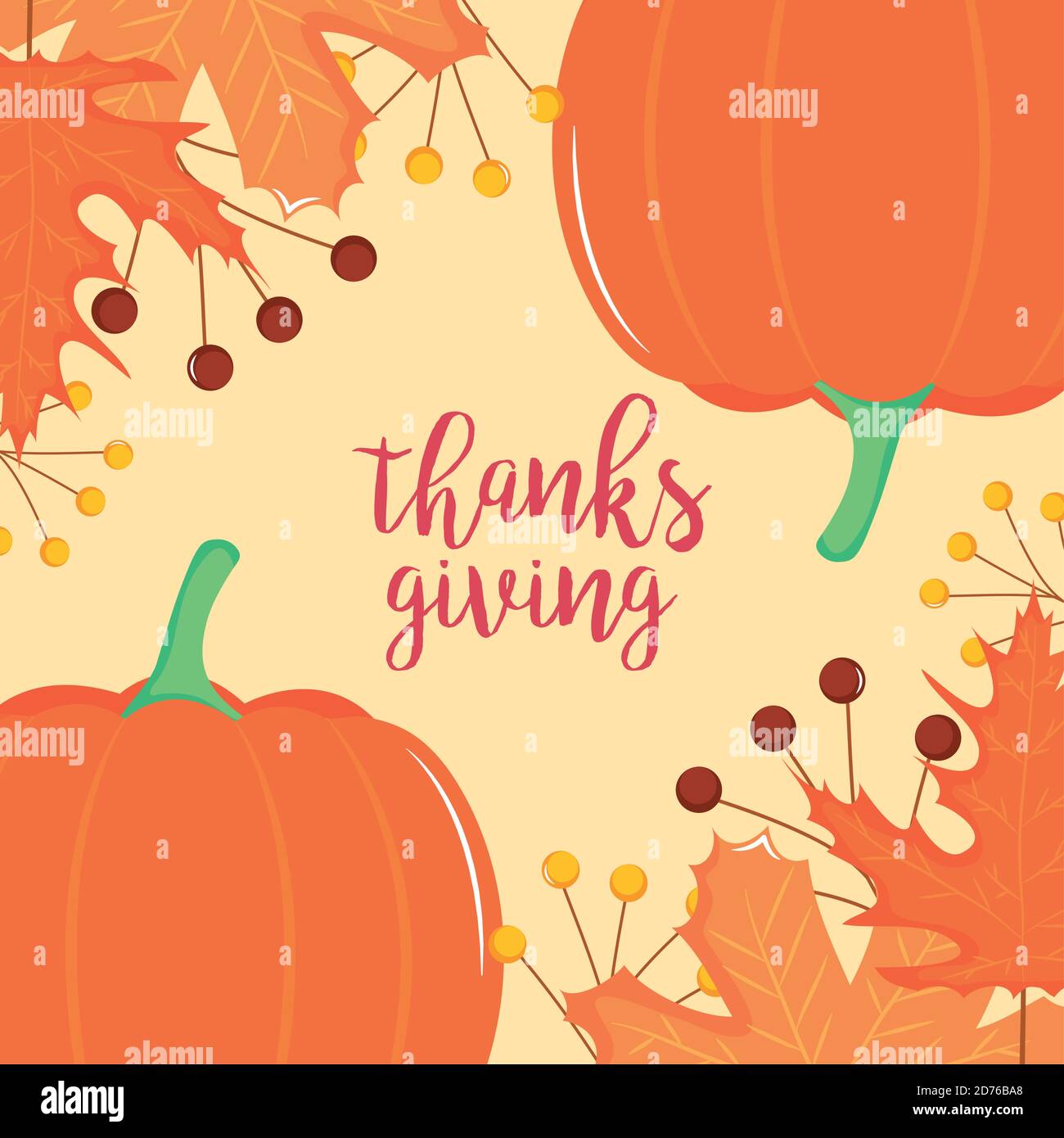 thanksgiving design with decorative pumpkins and maple leaves around ...